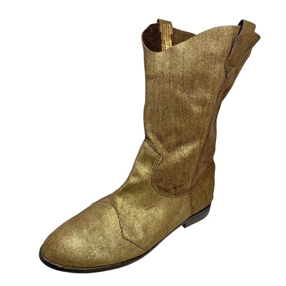 CYNTHIA VINCENT‎ Shimmery Brass Toned Leather Western Styled Mid-Calf Boot - Picture 2 of 13